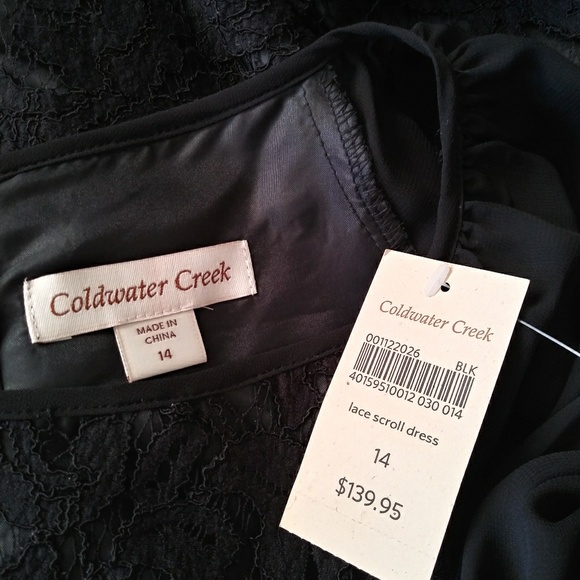 Coldwater Creek Black Lace Dress Sheer Sleeve 14 - Picture 6 of 8
